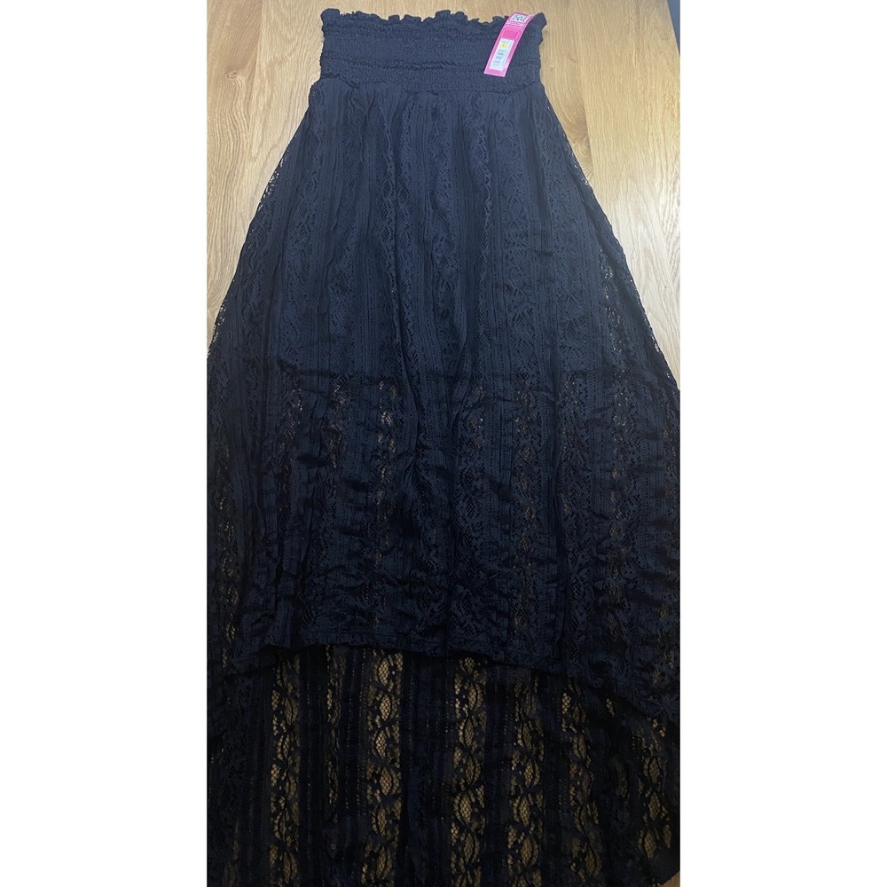 NWT‎ Xhilaration Black Lace Strapless Maxi Dress Size S Smocked High Low Boho - Picture 4 of 15